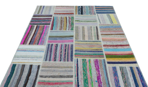 Teselya 25255 Beige Striped Wool Handmade Area Rug 5'3" x 7'3"