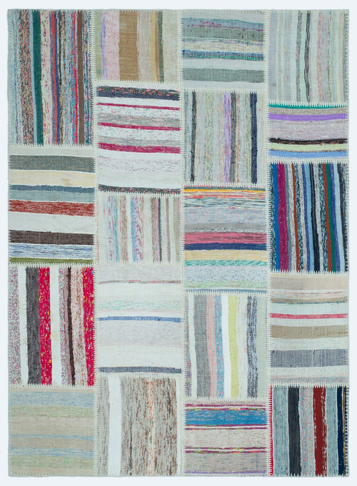 Teselya 25256 Patchwork Striped Wool Handmade Area Rug 5'3" x 7'3"