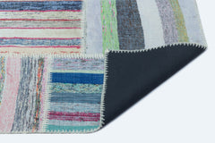 Teselya Beige Striped Wool Handmade Area Rug 5'2" x 7'4"