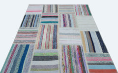Teselya Beige Striped Wool Handmade Area Rug 5'2" x 7'4"