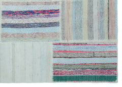 Teselya Beige Striped Wool Handmade Area Rug 5'2" x 7'4"