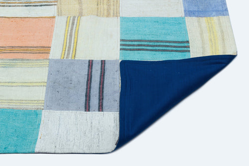 Teselya Grey Patchwork Wool Handmade Area Rug 5'3" x 7'6"