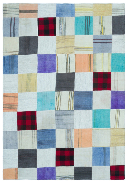 Teselya Grey Patchwork Wool Handmade Area Rug 5'3" x 7'6"