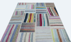 Teselya 25261 Patchwork Striped Wool Handmade Area Rug 5'3" x 7'3"