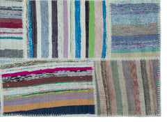 Teselya 25261 Patchwork Striped Wool Handmade Area Rug 5'3" x 7'3"