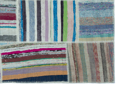 Teselya 25261 Patchwork Striped Wool Handmade Area Rug 5'3" x 7'3"
