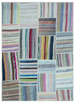 Teselya 25261 Patchwork Striped Wool Handmade Area Rug 5'3" x 7'3"