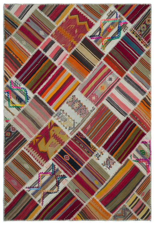 Teselya 25264 Patchwork Vintage Wool Handmade Area Rug 5'3" x 7'9"