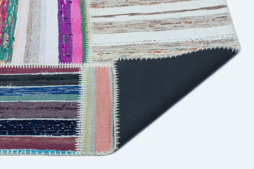 Teselya 25265 Beige Striped Wool Handmade Area Rug 5'3" x 7'3"