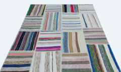 Teselya 25265 Beige Striped Wool Handmade Area Rug 5'3" x 7'3"