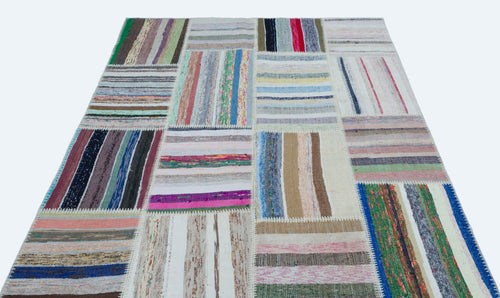 Teselya 25265 Beige Striped Wool Handmade Area Rug 5'3" x 7'3"