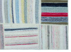 Teselya 25265 Beige Striped Wool Handmade Area Rug 5'3" x 7'3"