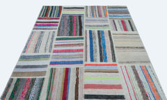 Teselya 25267 Patchwork Striped Wool Handmade Area Rug 5'3" x 7'3"