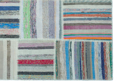 Teselya 25267 Patchwork Striped Wool Handmade Area Rug 5'3" x 7'3"