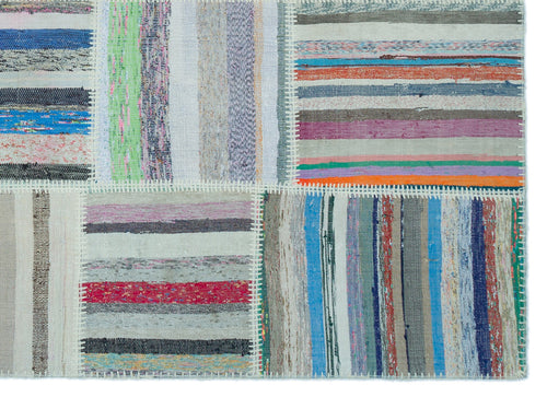 Teselya 25267 Patchwork Striped Wool Handmade Area Rug 5'3" x 7'3"