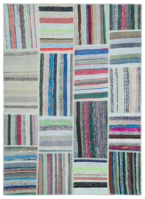 Teselya 25267 Patchwork Striped Wool Handmade Area Rug 5'3" x 7'3"