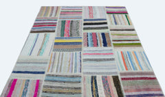 Teselya 25270 Patchwork Striped Wool Handmade Area Rug 5'3" x 7'3"