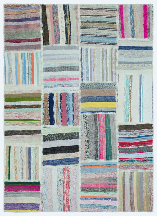 Teselya 25270 Patchwork Striped Wool Handmade Area Rug 5'3" x 7'3"