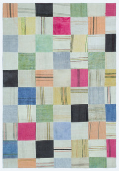 Teselya Beige Patchwork Wool Handmade Area Rug 5'3" x 7'6"