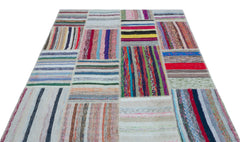 Teselya Beige Striped Wool Handmade Area Rug 5'3" x 7'2"