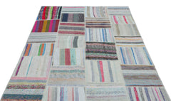 Teselya 25275 Patchwork Striped Wool Handmade Area Rug 5'3" x 7'3"