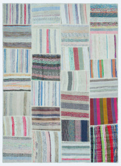 Teselya 25275 Patchwork Striped Wool Handmade Area Rug 5'3" x 7'3"