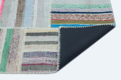 Teselya 25278 Beige Striped Wool Handmade Area Rug 5'3" x 7'3"