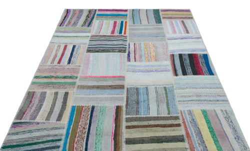 Teselya 25278 Beige Striped Wool Handmade Area Rug 5'3" x 7'3"