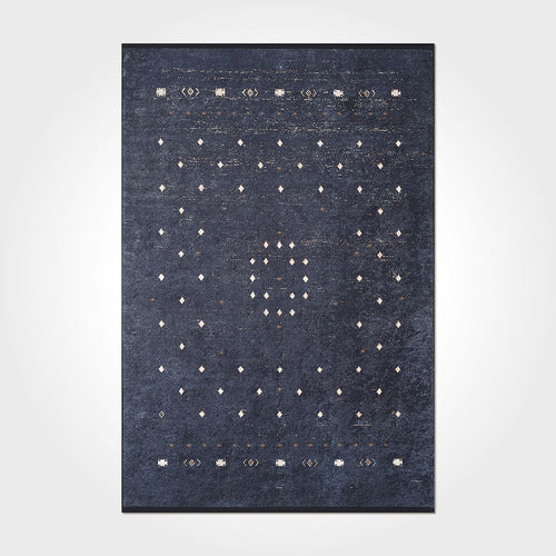 Modern Chenille Area Rug - Washable Non Slip Black Cotton Polyester Carpet