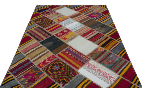 Teselya 25282 Patchwork Vintage Wool Handmade Area Rug 5'2" x 7'7"