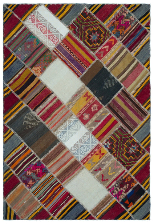 Teselya 25282 Patchwork Vintage Wool Handmade Area Rug 5'2" x 7'7"