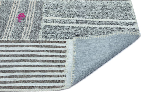 Teselya Blue Striped Wool Handmade Area Rug 5'3" x 7'6"