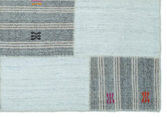Teselya Blue Striped Wool Handmade Area Rug 5'3" x 7'6"