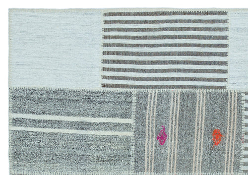 Teselya Blue Striped Wool Handmade Area Rug 5'3" x 7'6"