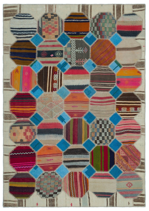 Teselya Beige Vintage Wool Handmade Area Rug 5'4" x 7'7"