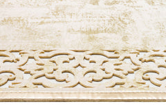 Carved Leather Rug – Modern Cream Leather Carpet With Shiny Border & Antislip