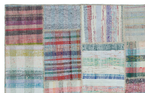 Teselya Beige Striped Wool Handmade Area Rug 4'9" x 7'6"