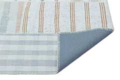 Teselya 25293 Blue Striped Wool Handmade Area Rug 5'2" x 7'5"