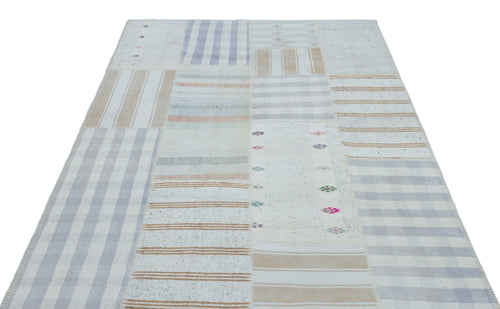 Teselya 25293 Blue Striped Wool Handmade Area Rug 5'2" x 7'5"