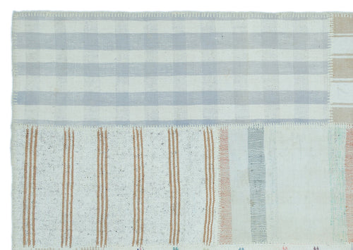 Teselya 25293 Blue Striped Wool Handmade Area Rug 5'2" x 7'5"