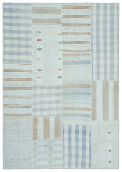 Teselya 25293 Blue Striped Wool Handmade Area Rug 5'2" x 7'5"