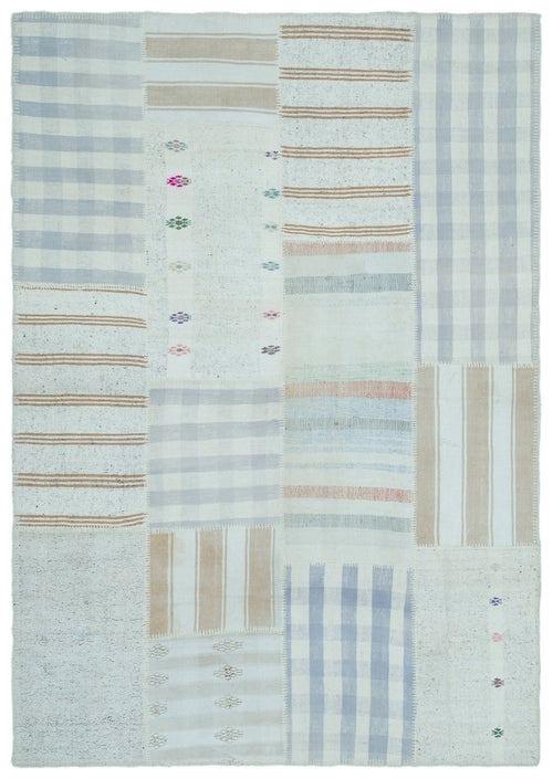 Teselya 25293 Blue Striped Wool Handmade Area Rug 5'2" x 7'5"