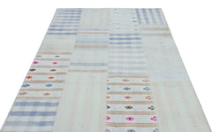 Teselya Beige Striped Wool Handmade Area Rug 5'2" x 7'5"