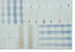 Teselya Beige Striped Wool Handmade Area Rug 5'2" x 7'5"