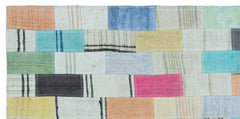Teselya Beige Patchwork Wool Handmade Area Rug 3'5" x 7'1"