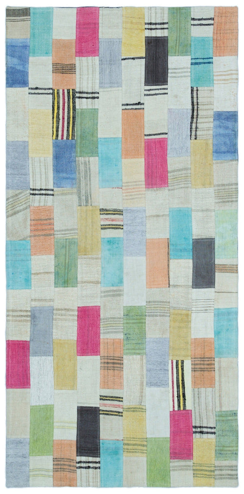 Teselya Beige Patchwork Wool Handmade Area Rug 3'5" x 7'1"