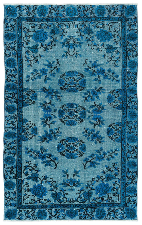 Purplea Turquoise Vintage Wool Handmade Area Rug 5'5" x 8'10"