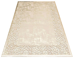 Carved Leather Rug – Modern Cream Leather Carpet With Shiny Border & Antislip