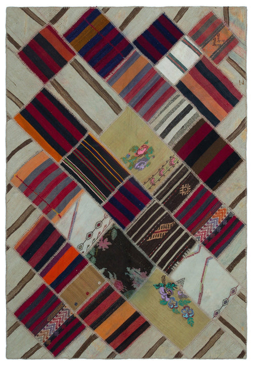 Teselya 25300 Patchwork Vintage Wool Handmade Area Rug 5'3" x 7'9"