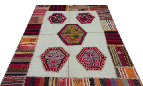 Teselya 25305 Patchwork Vintage Wool Handmade Area Rug 5'2" x 7'8"